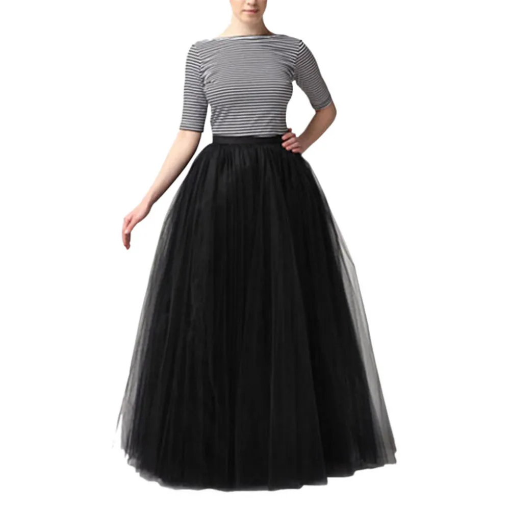 Новый Muslim2018 Весна 3 слоя рубашка сетки плиссированные Для женщин Бальное Платье Клеш тюлевые юбки-пачки макси длинные юбки 100 см