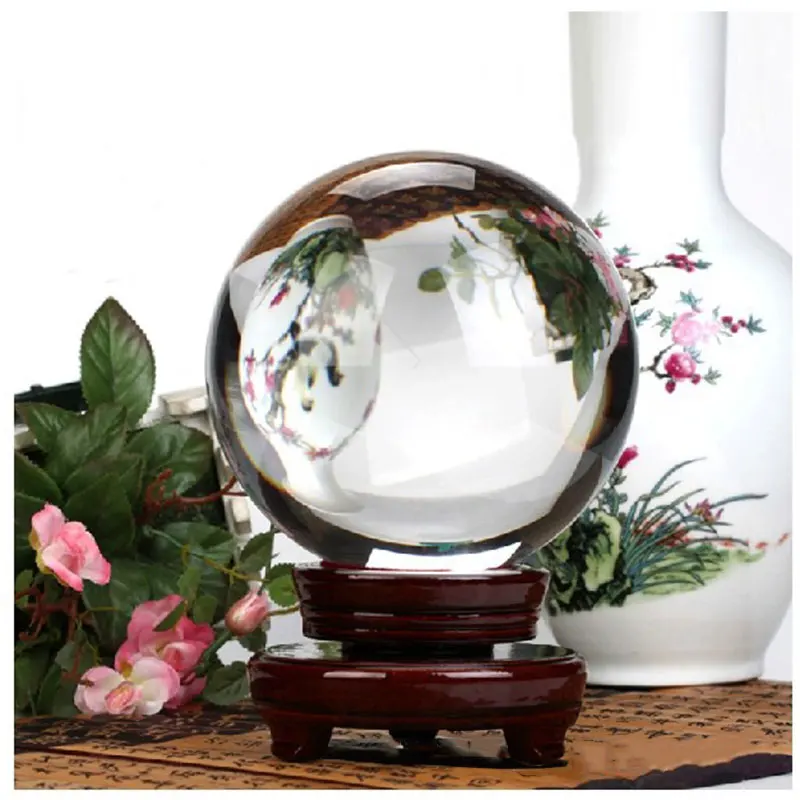 

4cm Crystal Ball Transparent Photography Prop Meditation Ball Glass Sphere Display Home Decor Crafts Balls with Wooden Stand