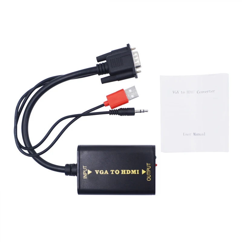 Elistooop Portable Plug and play VGA To HDMI Output 1080P HD Audio TV AV HDTV PC Video Cable VGA2HDMI Converter Adapter | Электроника