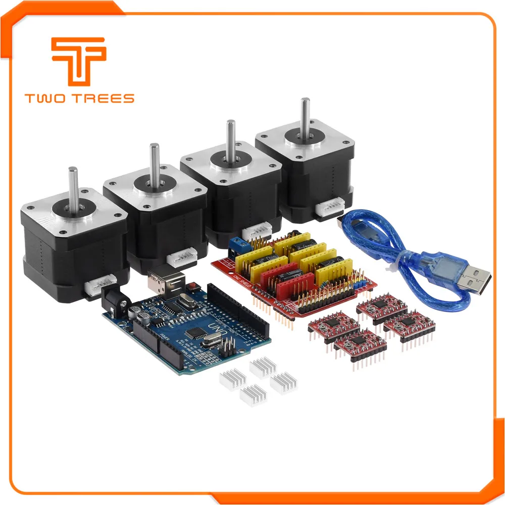 3d Принтер Комплект Nema17 шаговый двигатель 42 Мотор 4-свинцовый 17hs4401S+ ЧПУ v3 гравировальный станок+ 4 шт. A4988 Плата расширения драйвера UNO R3