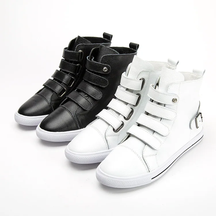 

SWYIVY Genuine Leather Woman White Shoes High Top Sneakes 2018 Autumn Spring Female Casual Shoes Ladies Hook Loop Sneakers 34 40