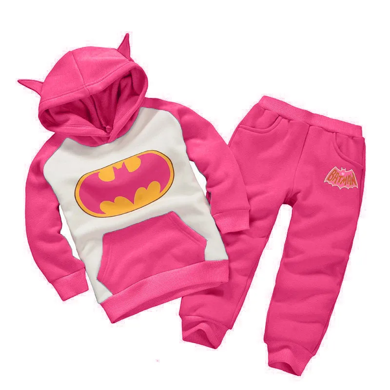 Autumn Batman Baby Boys Gift Set Clothes Cartoon Print Tiny Cottons Outfit Plush Suit Thicken Hoodie Infant Girl Clothing