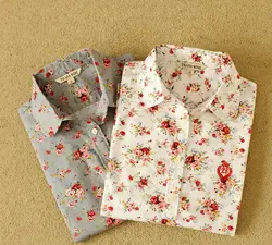 2016 Весна и осень Новый женский Британский стиль цветочный принт рубашка с длинным рукавом рубашки блузка повседневные тонкие Топы
