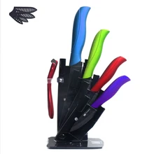 El mejor regalo de cerámica peeler + 4 unids cuchillos de cerámica cuchillo de cocina de pie xyj marca herramientas de cocina abs + tpr mango zirconia cuchillo de hoja
