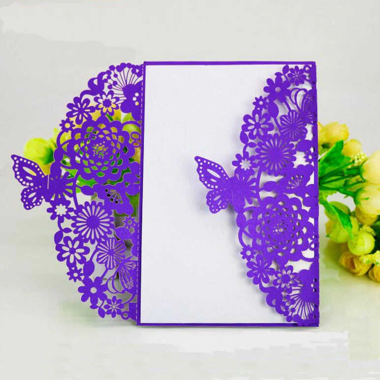 50pcs/pack Laser Cut Butterfly Invitation Card with Envelope Carved