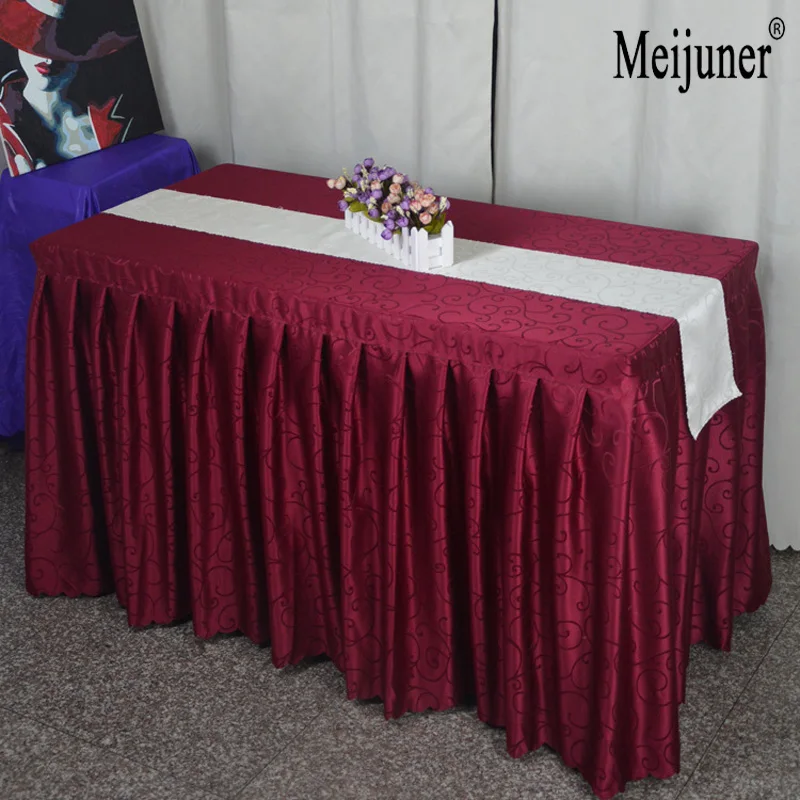 Meijuner جودة عالية 1 قطعة الأحمر سماط الجدول المجهزة مطوي تنورة من فندق الزفاف مأدبة حزب الجدول الديكور