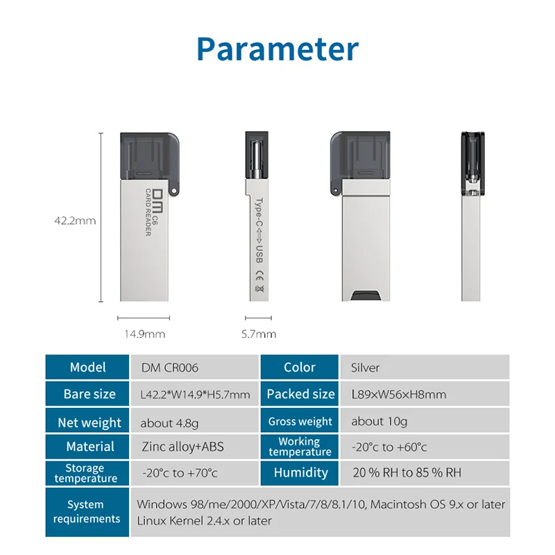 DM USB C кард-ридер CR006 Micro SD/TF type C мульти-ридер для MacBook или смартфона с интерфейсом USB-C