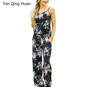

Yan Qing Huan Temperament Commute One-piece Trousers Summer Ladies Sling Piece Jumpsuit Flower Print Wide Leg Pants Boho Trouser