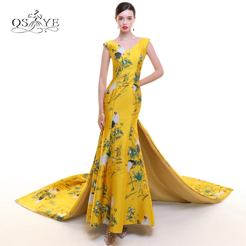 2018 New Arrival 3D Print Flower Formal Evening Dress Long Mermaid Prom