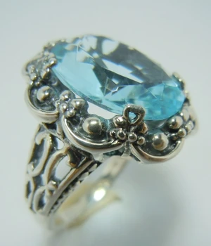 

Fashion 6.6 CT navy luxurious atmosphere The ancient silver flower pattern The ancient silver ring