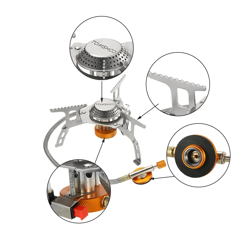 TOMSHOO газовая плита для кемпинга+ 9 пластин ветровое стекло+ газовый картридж адаптер для Плиты Набор посуды горелки