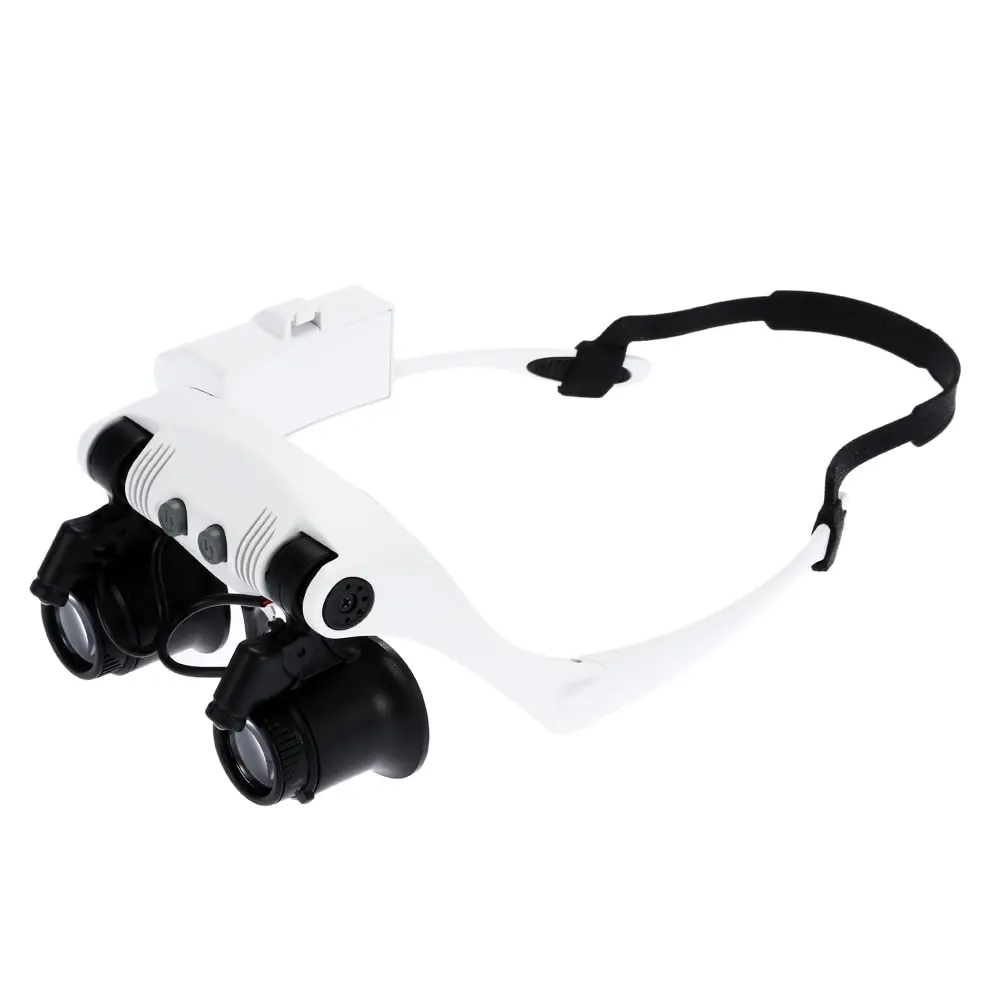 

Portable Head Wearing Magnifier10x 15x 20x 25x Magnifying Glass LED Double Eye Jeweler Watch Clock Repair Loupe with 2 LED Light