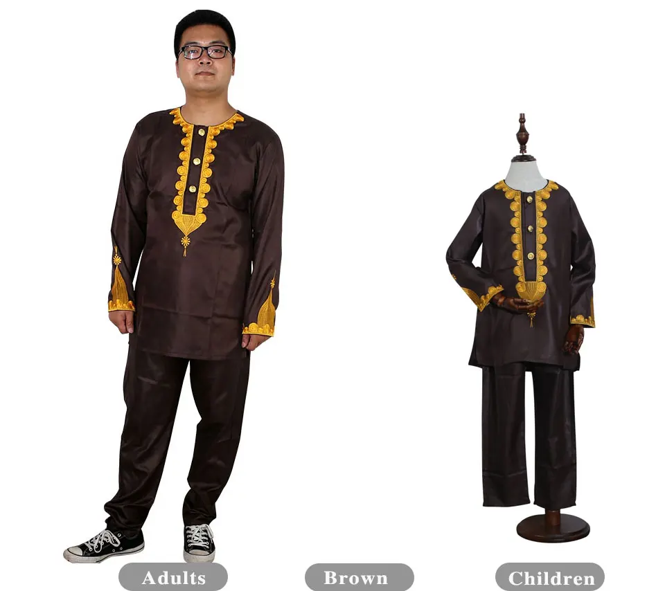Африканская детская одежда Базен Риш Дашики мужская одежда в африканском стиле Южная Африка рубашка брюки 2 шт костюмы комплект для родителей