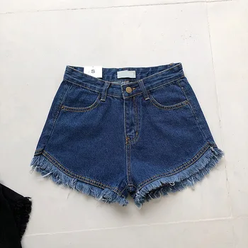 

frayed Edge denim shorts women high waist short jeans feminino pockets black white shorts jeans 2019 summer short femme