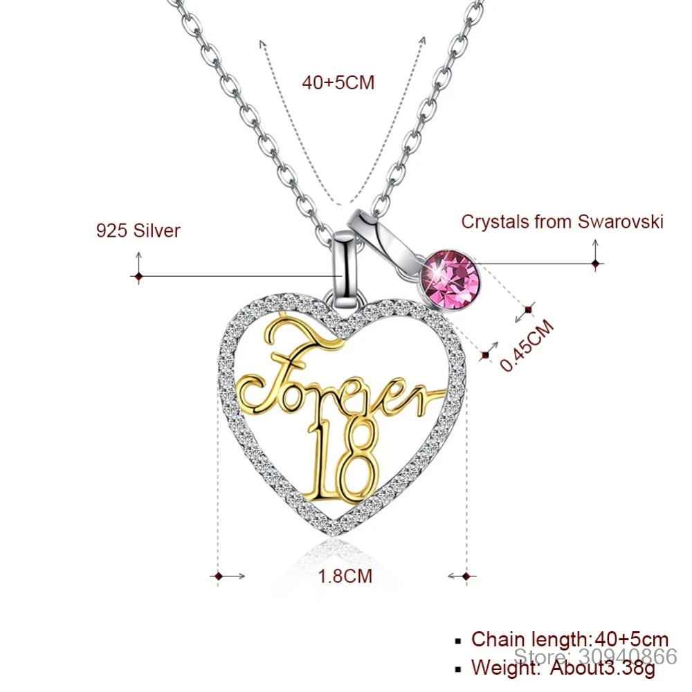 LEKANI кристаллы от Swarovski 925 Серебряное ожерелье различные в форме сердца Forever18 кулон ожерелье женский подарок
