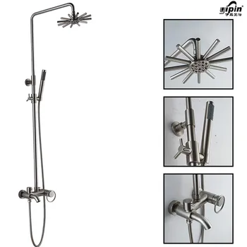 

Bathroom Nickel Brushed Solid Brass Bathtub Shower Set Wall Mounted 8" Rainfall Shower Mixer Tap Faucet 3-functions Mixer Valve