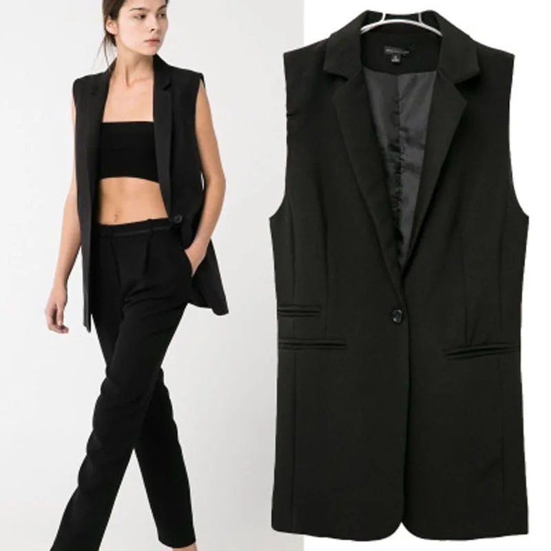 2016 new womens vest coat single button Sleeveless long jacket ...