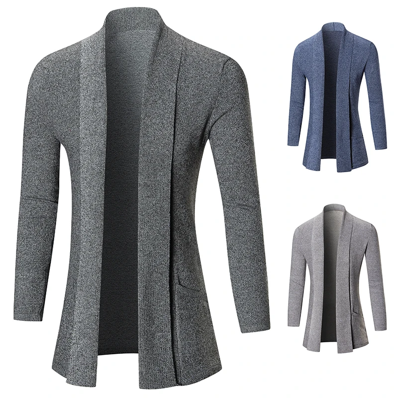 

2018 autumn and winter hot new trend solid color cardigan Slim casual long men's sweater coat shirt