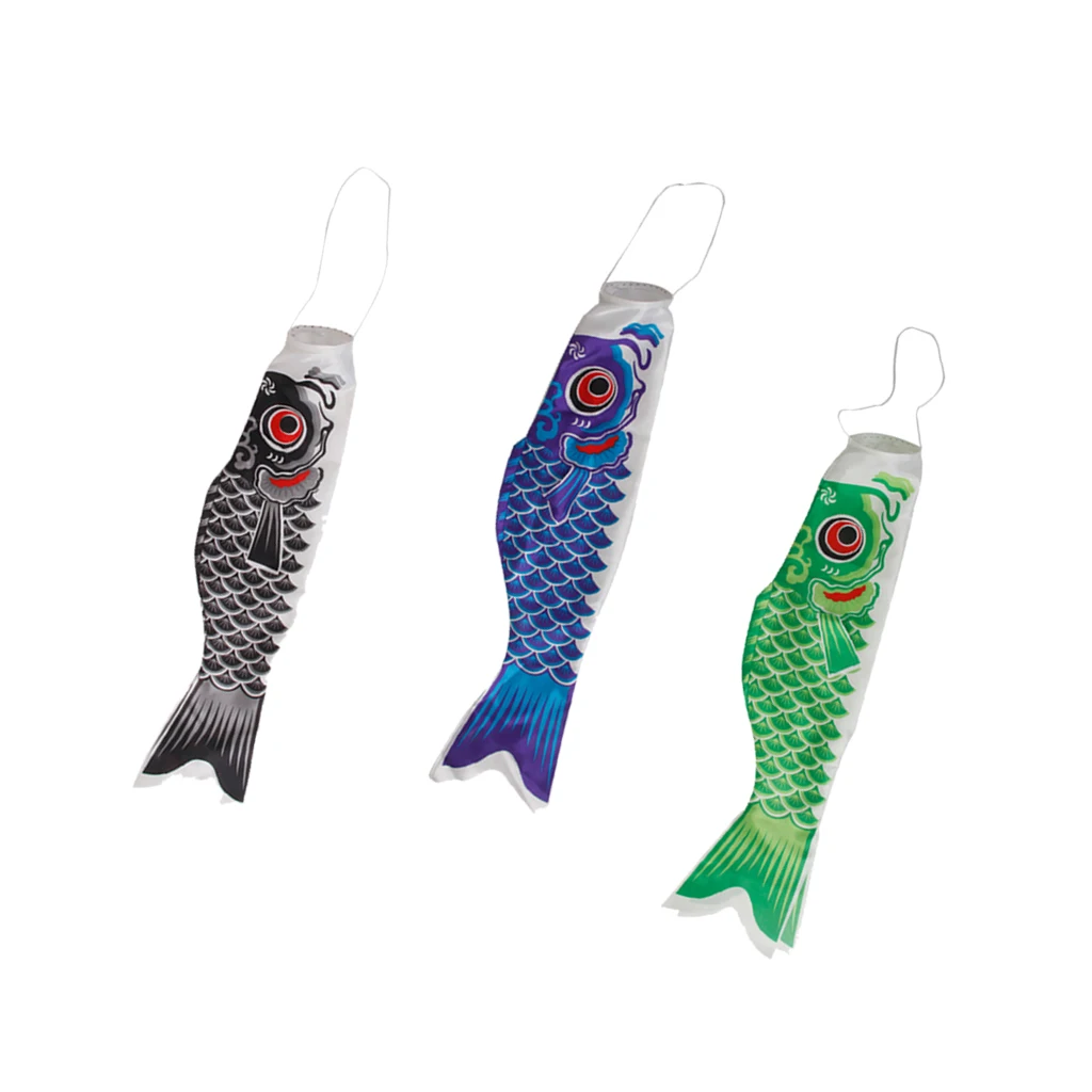 3Pcs Fish Kite Carp Flag Koinobori Windsock Japanese Wind Sock Hanging Garden Hanging Decoration Garden Supplies
