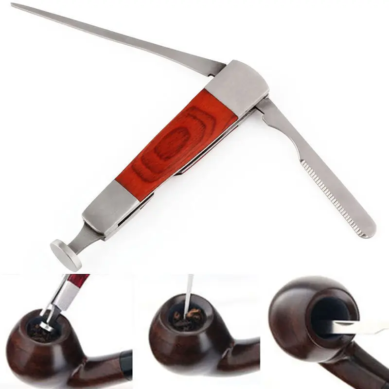 

1 Set Multifunction Red Wood Smoking Pipe Cleaning Tool 3 in 1 Stainless Steel Smok Pipe Cleaner Accessories