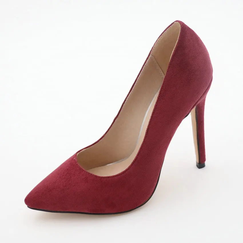 QUTAA/ г. Женские туфли-лодочки модная женская обувь из флока Универсальные женские туфли-лодочки на платформе с острым носком на высоком тонком каблуке без застежки размеры 34-43 - Цвет: Бордовый