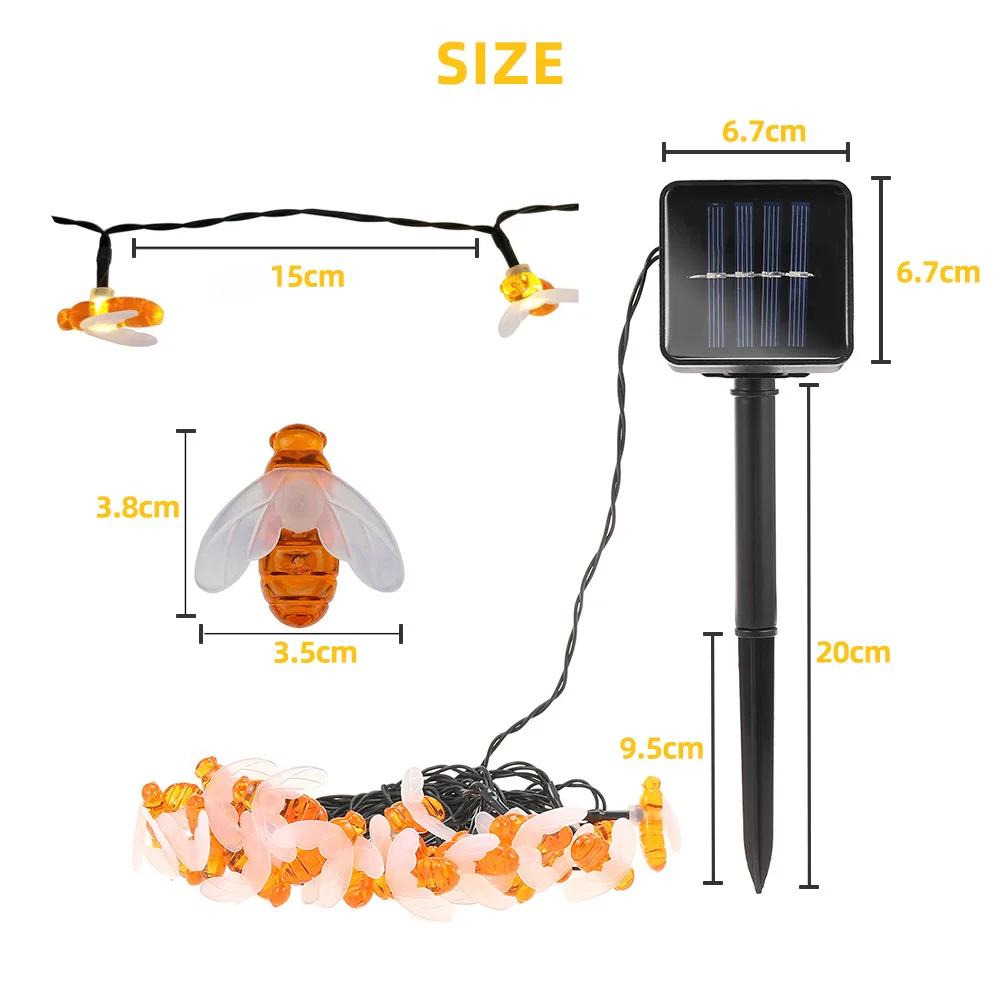 Солнечный светильник honey Bee светодиодный светильник s Открытый водонепроницаемый светодиодный садовый светильник на солнечной батарее забор патио Рождественский светильник гирлянды s