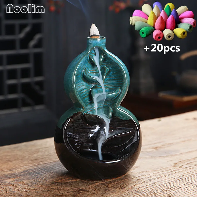 

Ceramic Backflow Incense Burner Aromatherapy Furnace Incense Holder Home Office Crafts Decoration+20Pcs Free Incense Cones
