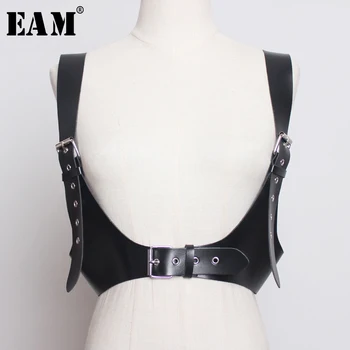

[EAM] 2020 New Spring Summer Pu Leather Button Brief Belt Spliced Personality Belt Accessories Women Fashion All-match JX388