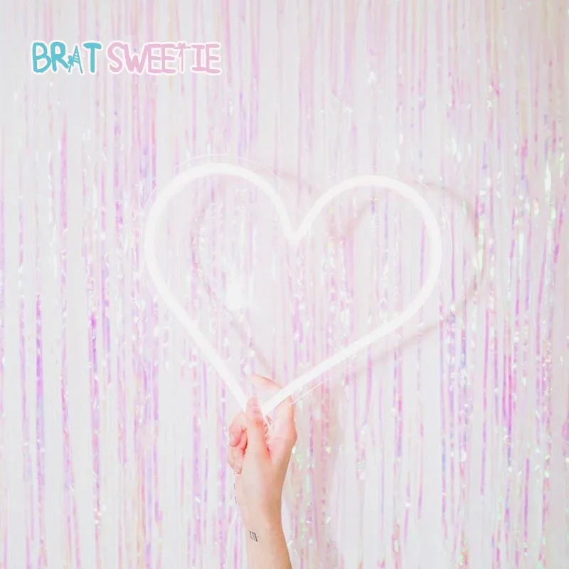 

Iridescent Unicorn Rainbow Foil Fringe Curtain Tinsel String Shiny Party Wedding Birthday Door Decoration Photo Booth Backdrop