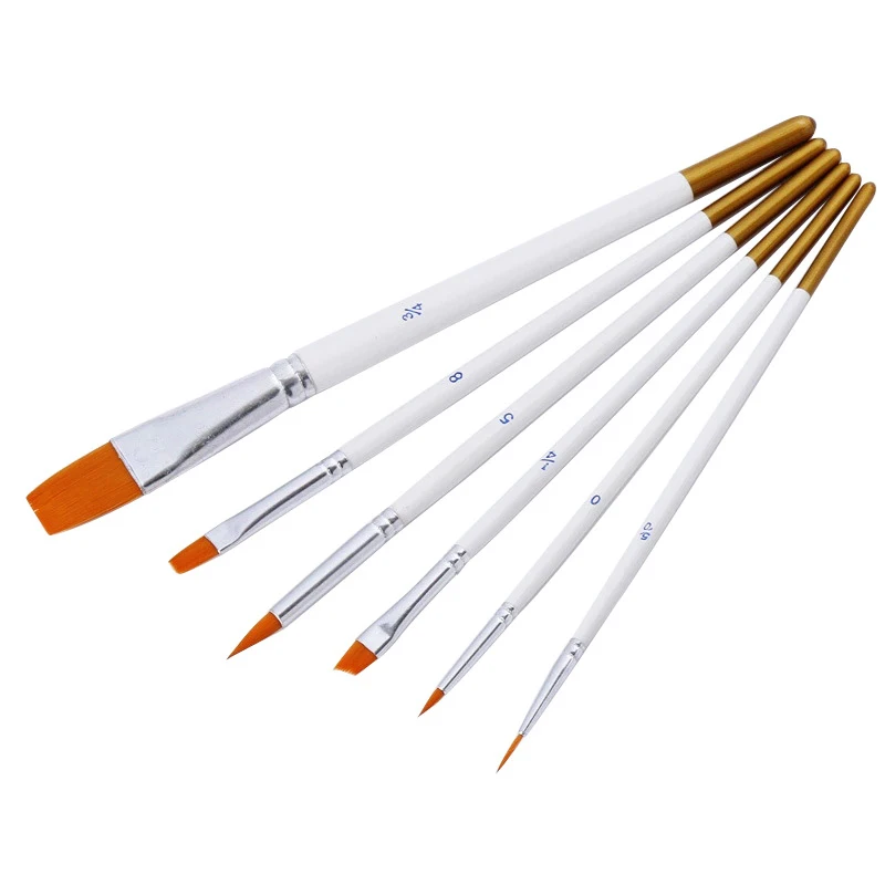 Goedkoop 6 stks Kids Aquarel Gouache Pen Nylon Haar Houten Handvat goud Staart Kwast Set Haak Lijn Pen Tekening Art levert