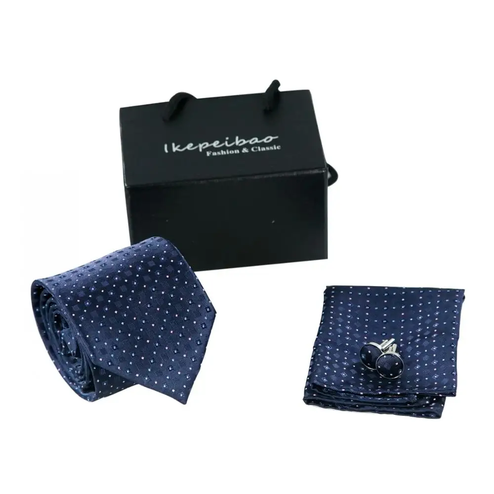  New Men Black Tie Set Paisley Tie and Handkerchief Polyester Necktie Corbatas Hombre Pocket Square 