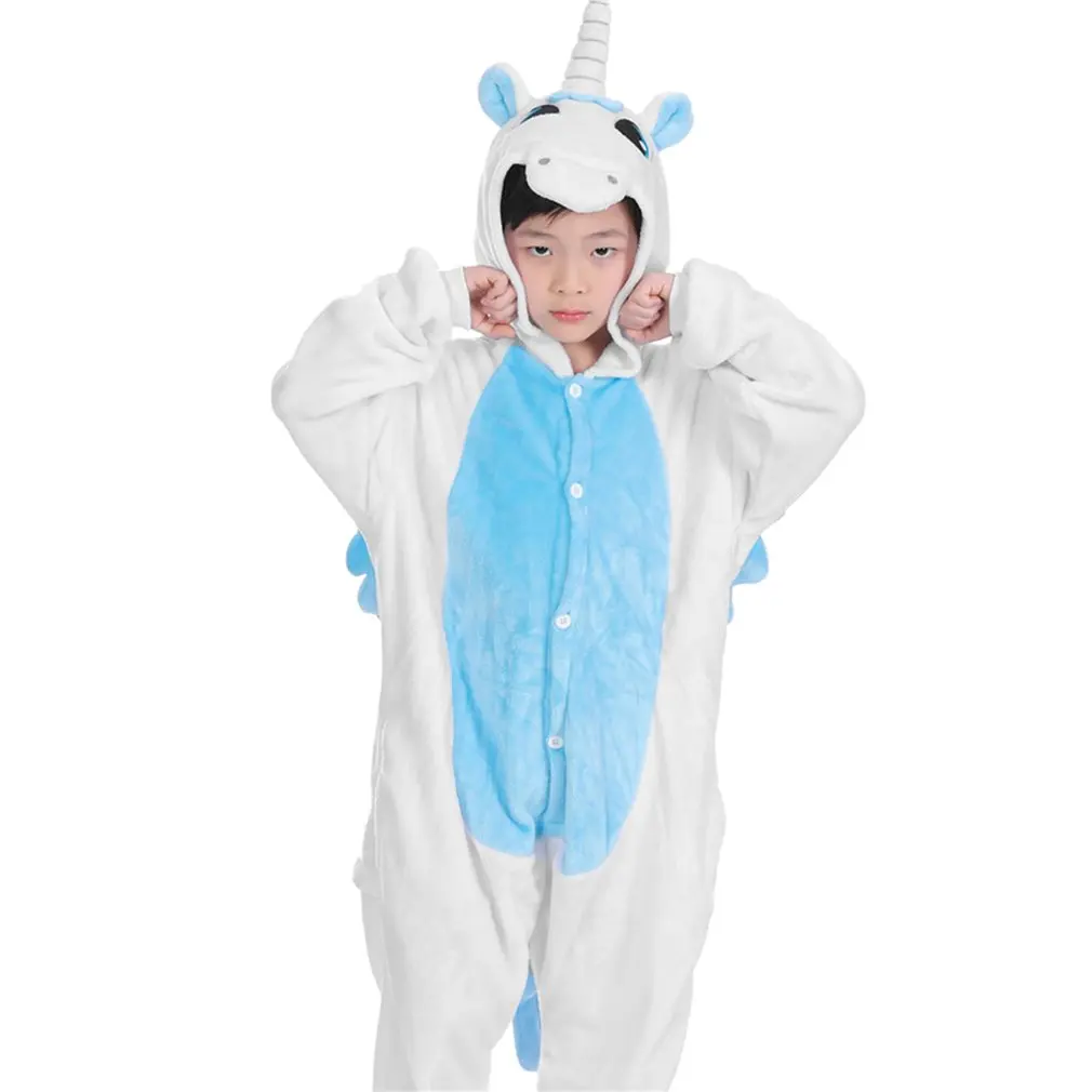 

OUTAD Children Full Sleeve Pajama Unicorn Kid Cute Animal Footed Pajama One-piece Soft Flannel Pajama Cartoon Children Sleepwear