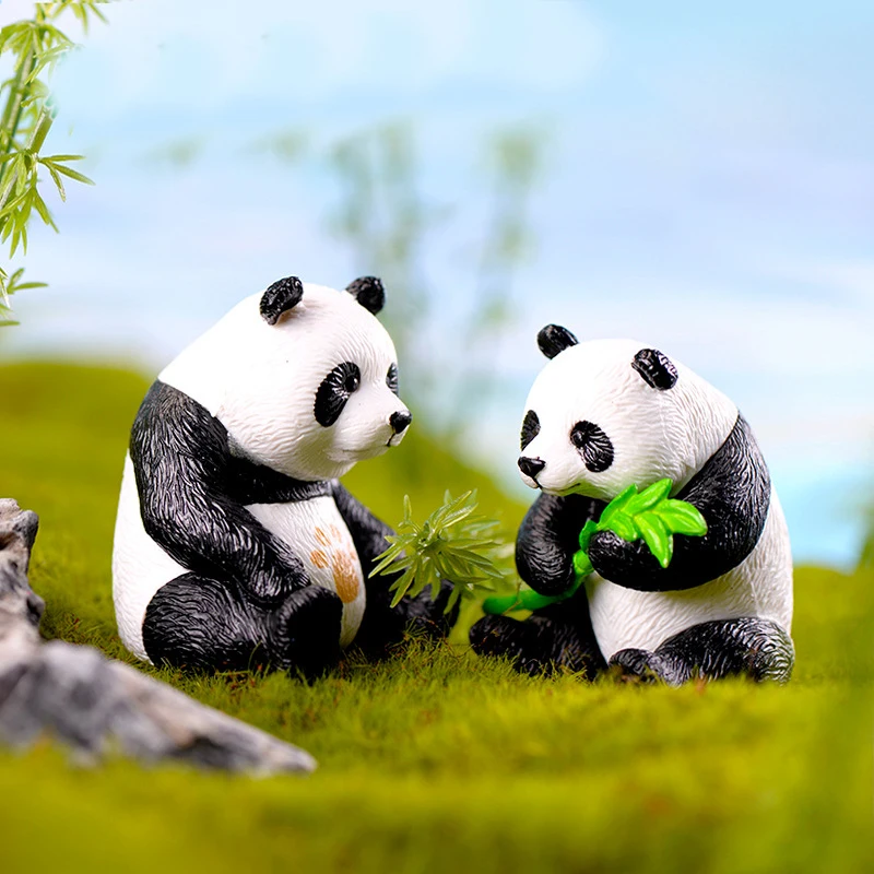 4pc Cute artificial Giant panda figurines miniatures animal ornament fairy garden gnome resin home decorations accessories2