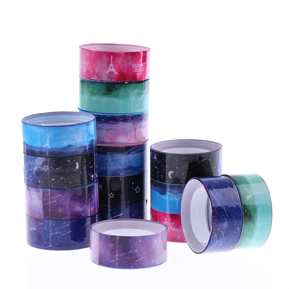 

10Pc/Set DIY Colorful Cute 2M Starry Sky Adhesive Washi Decorative Sticker Scrapbooking Masking Tape Random Color!!