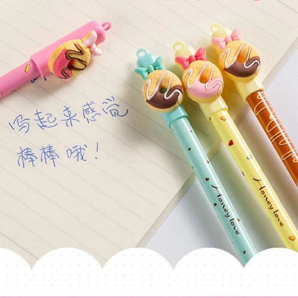 Erasable Pen Donuts Cartoon Doll Rubbing Gel Pens Blue Ink School Office Pen 