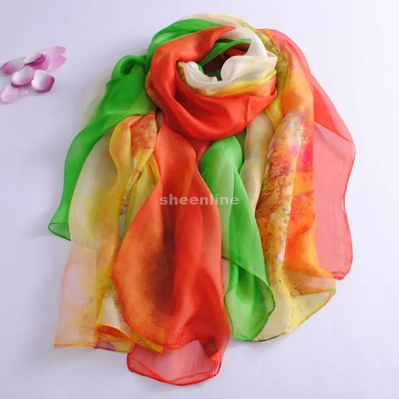 11 цветов, высокое качество, натуральная шелковая шаль с принтом, модный длинный шарф из пашмины, легкий шарф, обертывание, весна-осень