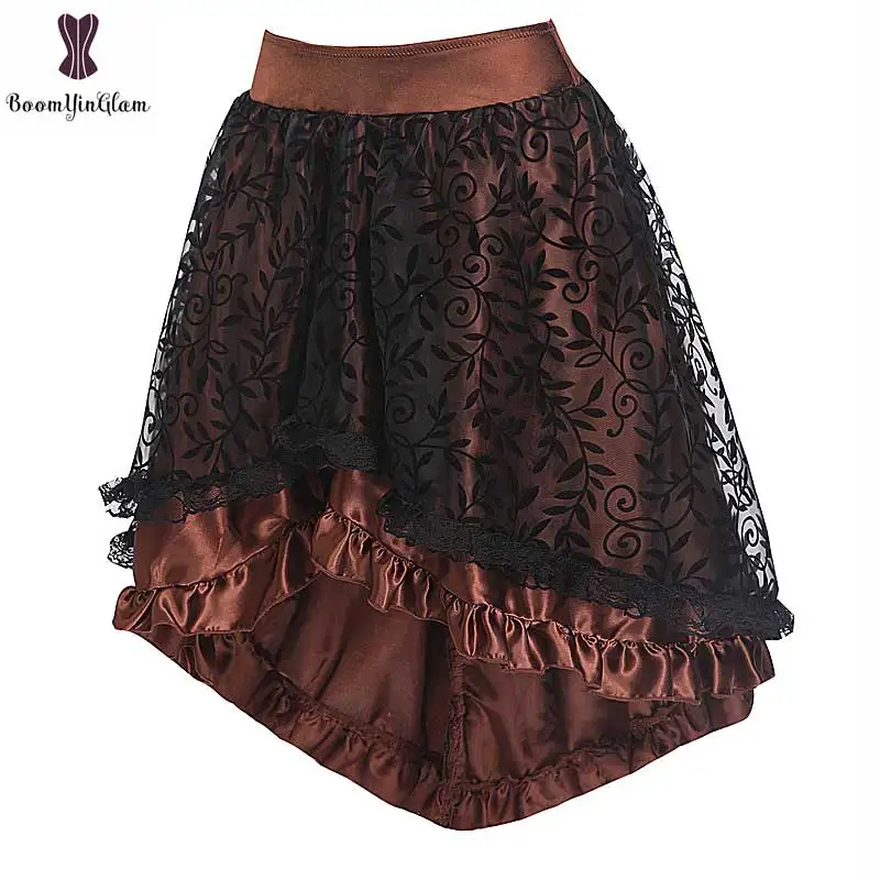 

Steampunk Gothic Vintage Skirt Lace Floral Elastic Waist Corset Skirt Wedding Party Asymmetrical Petticoat Wholesale Price 937