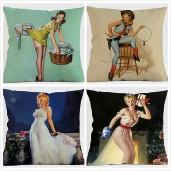 

New Creative restore cartoon girl printed linen cushion Cushion Cover covers sofa bed car home room Dec square wholesale FG746