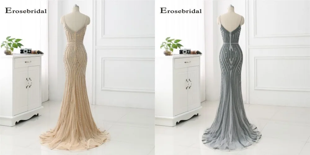 48 часов длинное вечернее платье с золотыми кристаллами Erosebridal Русалка официальная Женская одежда с коротким шлейфом vestido de festa ZLR018