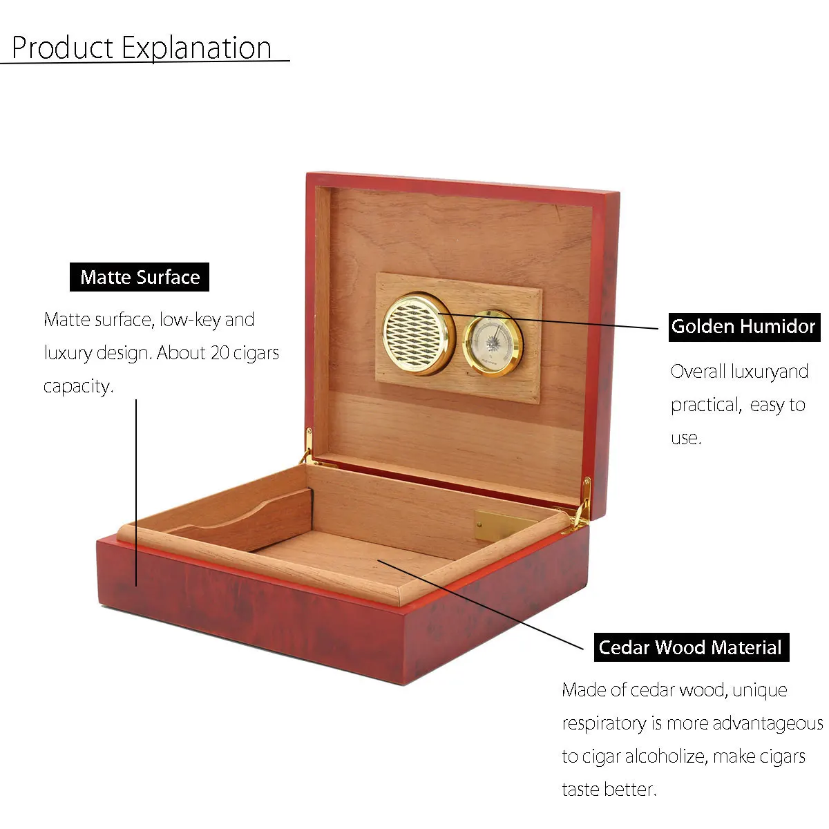 20 шт. коричневый кедр с деревянной подкладкой, увлажнитель для сигар с гигрометром, коробка с датчиком влажности, увлажняющее устройство