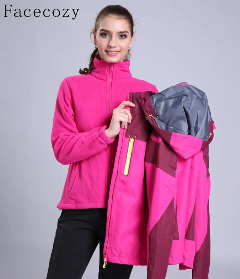 Facecozy для мужчин и женщин, зимняя ветрозащитная флисовая куртка, осенняя пара, 2 штуки, пэтчворк дизайн, плотное пальто для пеших прогулок