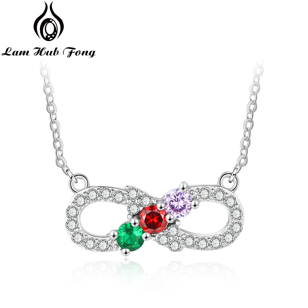 

Personalized Name Pendant Necklaces with 3 Birthstones Infinity Necklace Engraved Promise Jewelry Gift for Women (Lam Hub Fong)