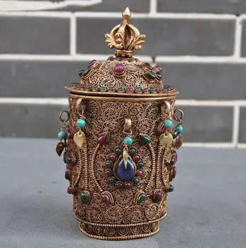 Silver Filigree Inlay turquoise lapis lazuli gem Dorje Vajra Tank Box Boxes pot
Silver Filigree Inlay turquoise lapis lazuli gem Dorje Vajra Tank Box Boxes pot