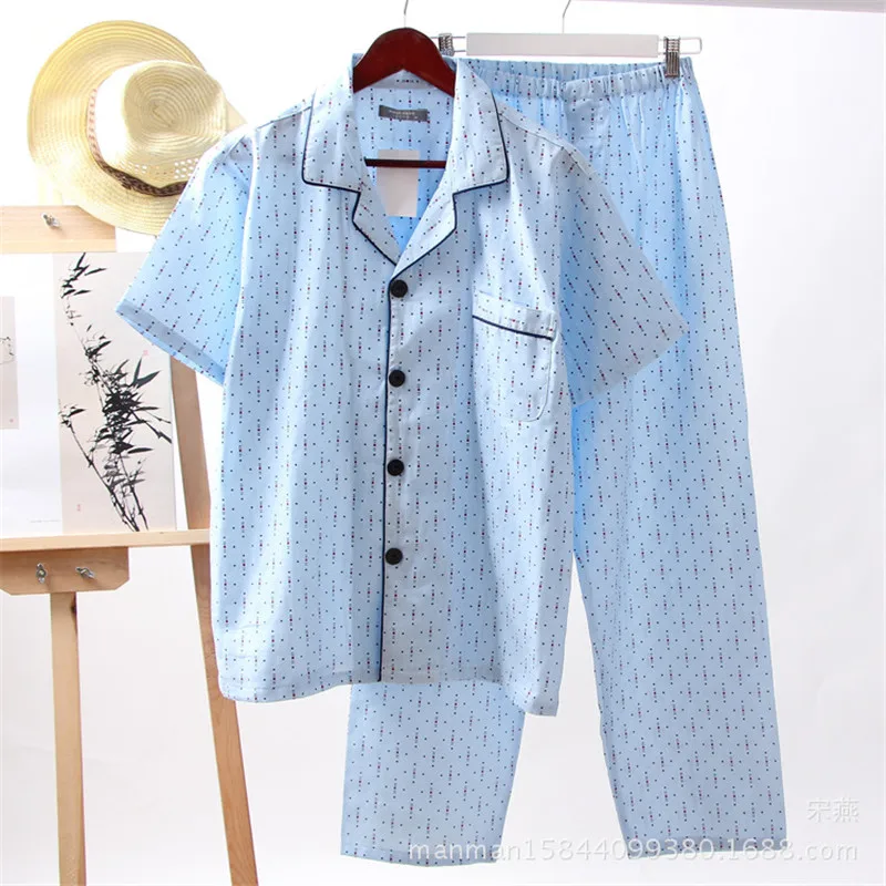 Cotton Gauze Soft Mens Pajamas for Men Sleepwear Long Sleeve Homewear