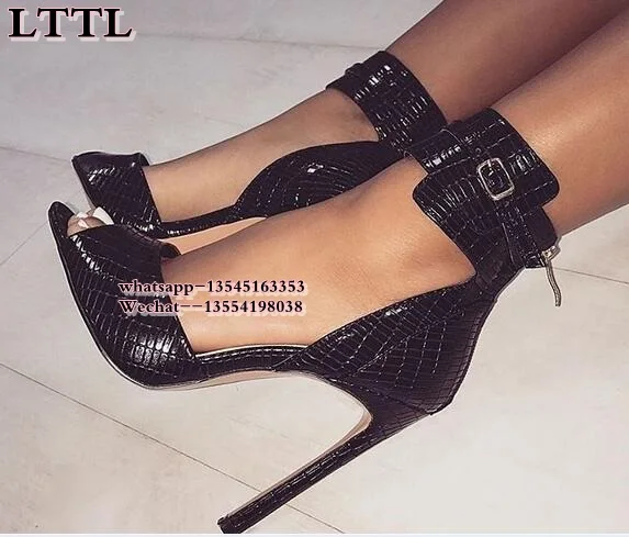 

Fashion snake Leather Peep Toe High heeled Sandals Sexy Open Toe Thin High Heels Sandals Party Dress Women Shoes