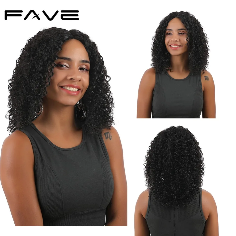 FAVE волос синтетические волосы на кружеве афро вьющиеся волна бразильский Remy человеческие Искусственные парики 10-16 дюйм(ов) средняя часть