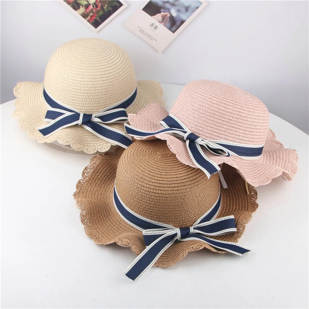 

Fashsiualy Fashionable Baby Girls Summer Beach Soild Hats Toddler Baby Kids Girls Solid Bow Ribbons Breathable Hat Bucket Caps