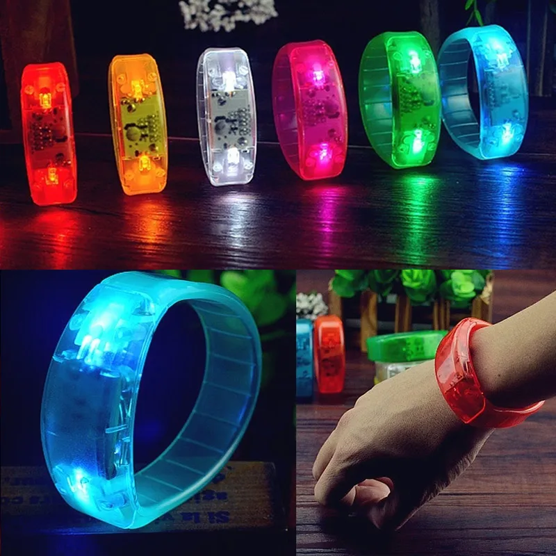

Unisex Sound Controlled LED Light Up Bracelet Activated Glow Flash Bangle Festival Party Decor Gift C579 LXH