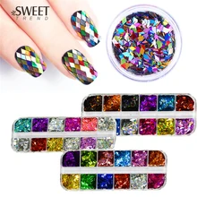 12 цветов Блестки для ногтей блестки смешанный размер формы мини круглый ромб 3D хлопья гвоздь искусство Советы украшения набор LA109