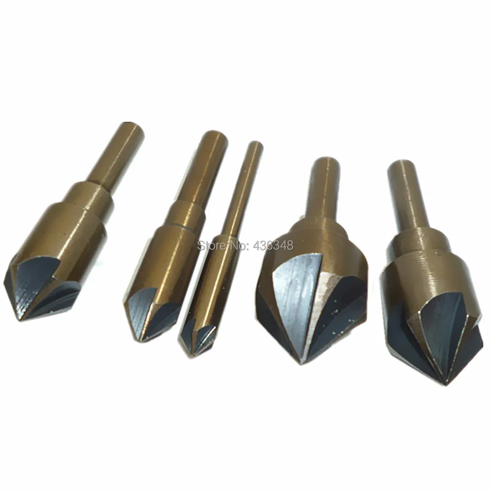 5pcs Hss Chamfer Cutter Drill Bit 5 Flute Countersink Bits Woodworking